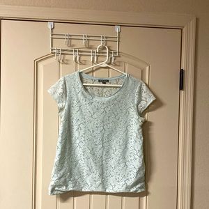 Roz & Ali Light Blue Cap Sleeve Top Blouse Floral Lace Overlay on Front Size L